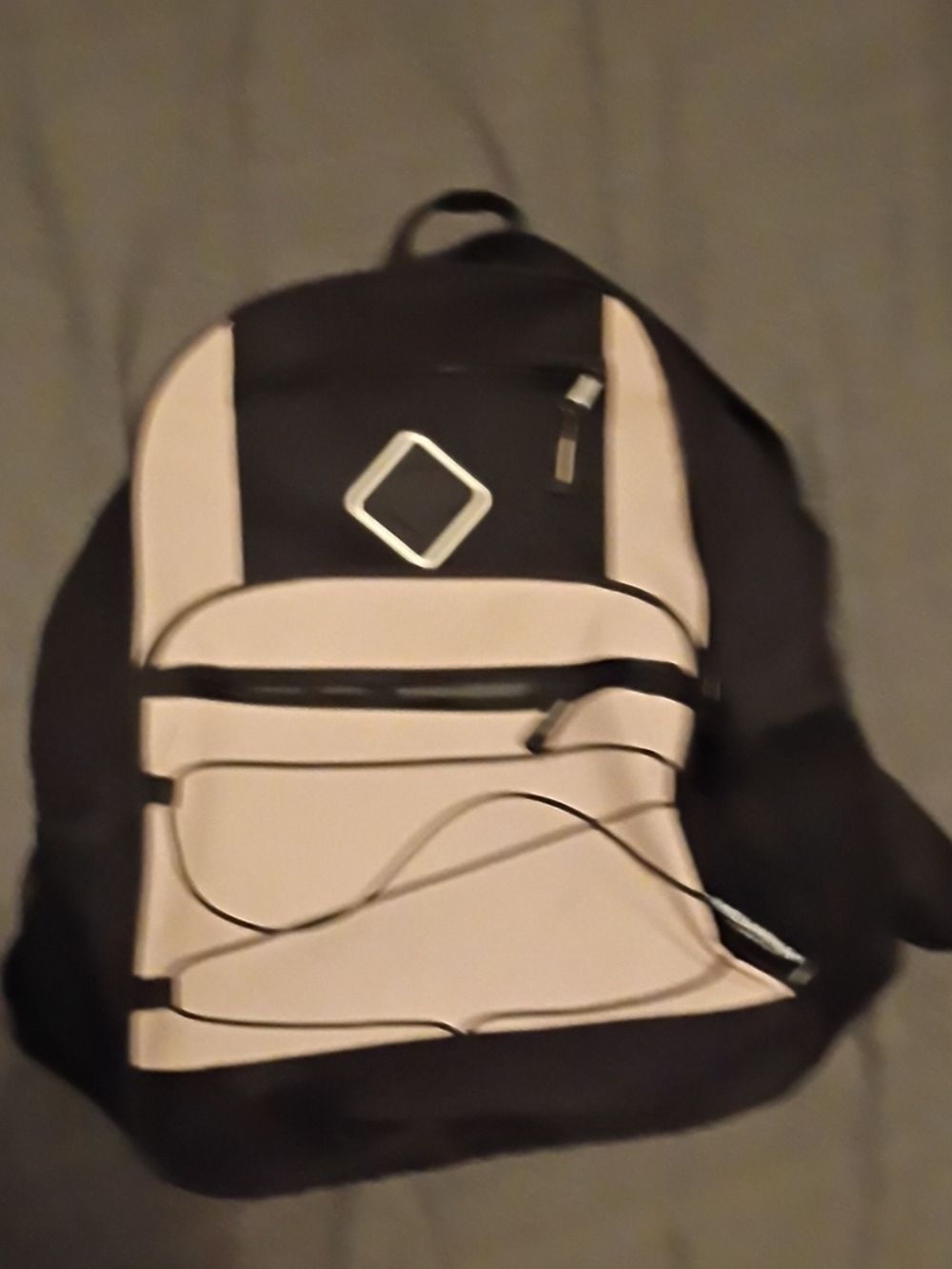 Men's Black and Cream Backpack with Front Organizer